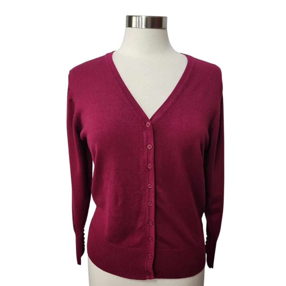 Danibe Womens Cardigan Sweater XL  Purple Knit Button Front Long Sleeve Stretch